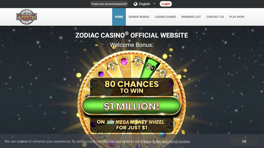 Zodiac Casino: página principal (escritorio)