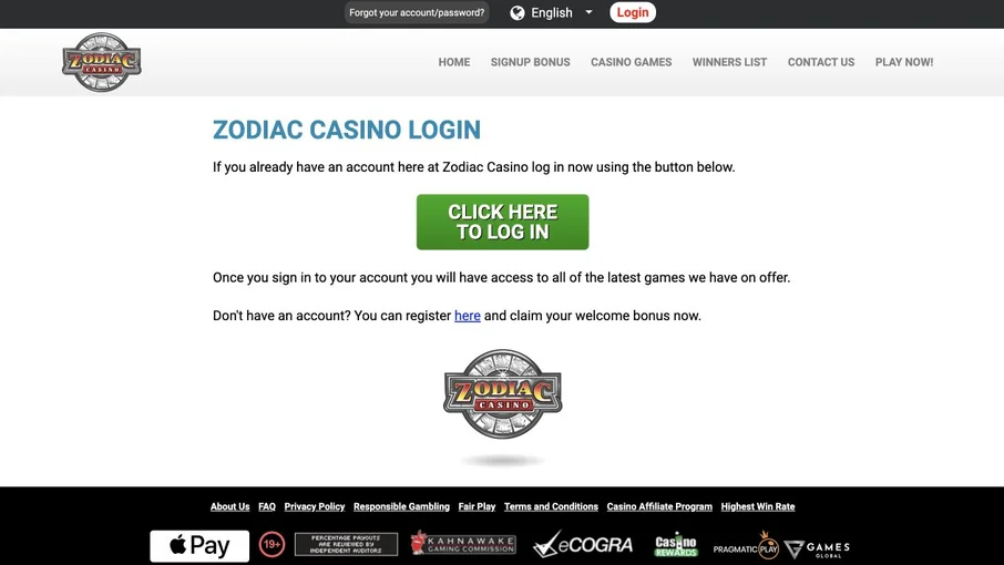 Zodiac Casino: captura (escritorio)