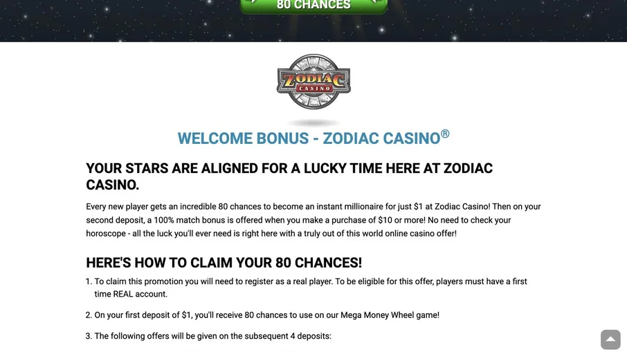 Zodiac Casino: captura (escritorio)