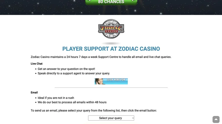 Zodiac Casino: captura (escritorio)