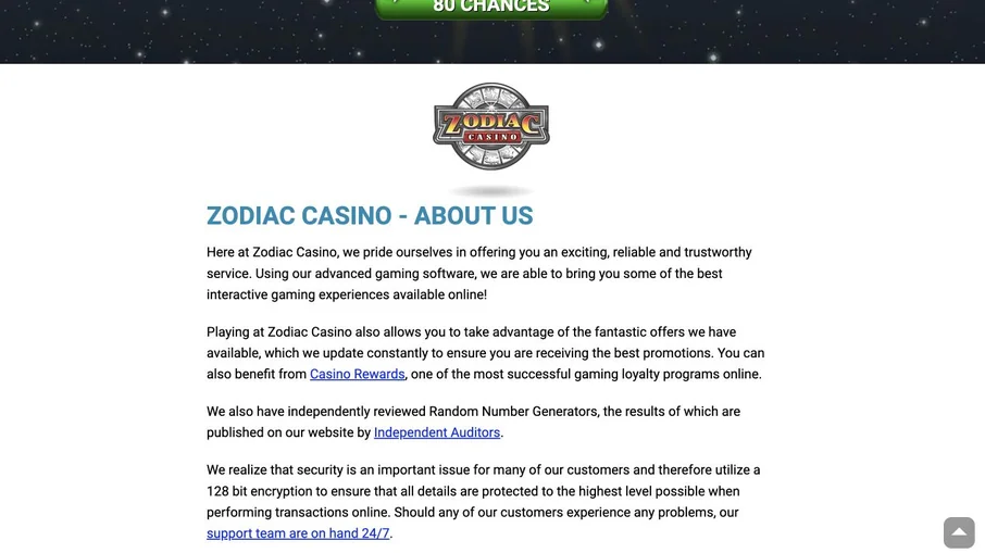 Zodiac Casino: captura (escritorio)
